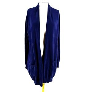Grace Karin Long‎ Cardigan XXL Blue Open Front Pockets Duster Sweater Layering